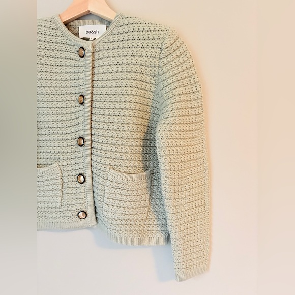 NEW Ba&sh Bash Gaspard Tweed Cardigan Jacket in Light Pastel Green | size 1 / S - Picture 7 of 13